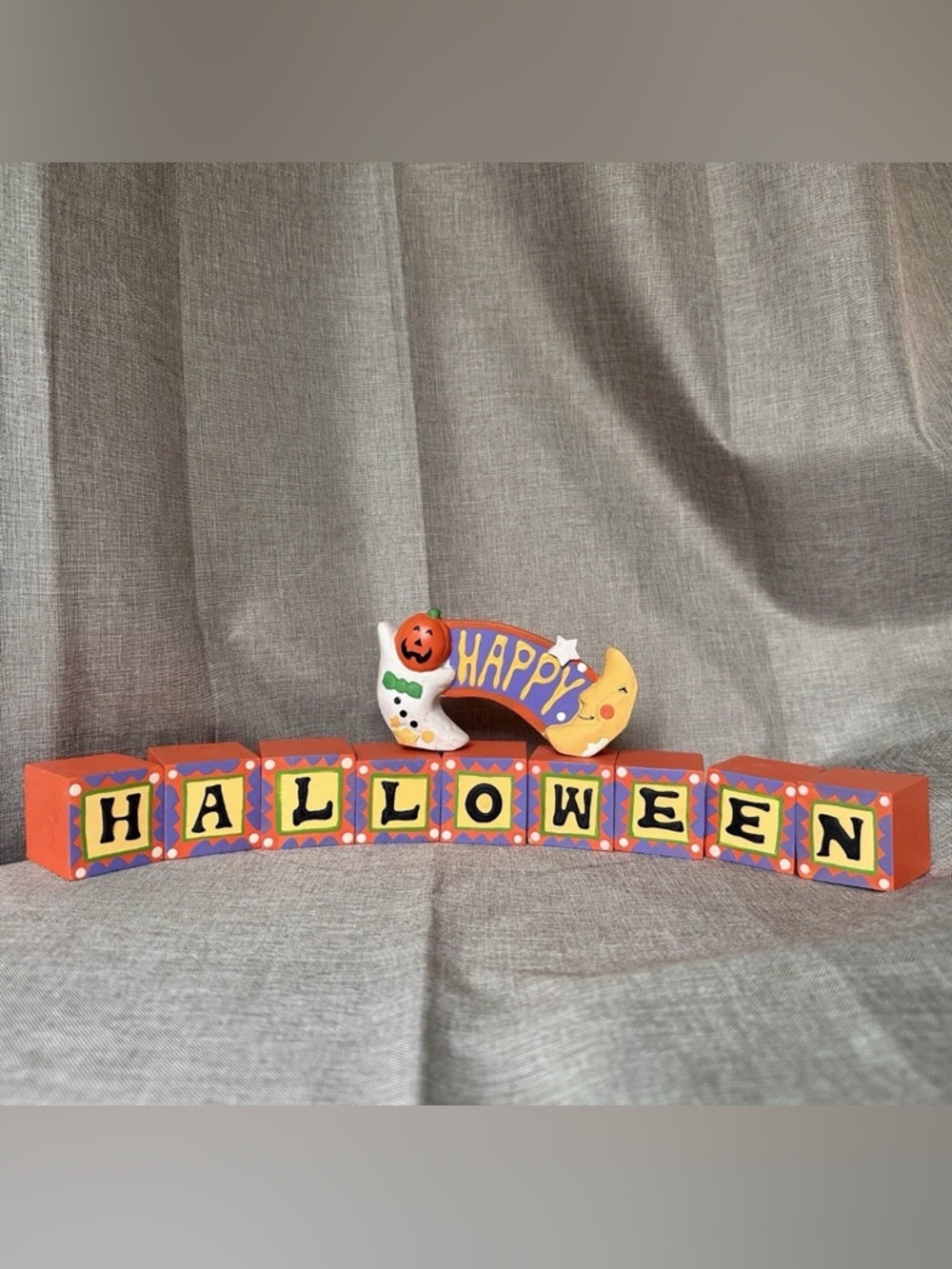 Vintage Midwest of Cannon Falls wooden Happy Halloween Letter Blocks Importers - Picture 2 of 9